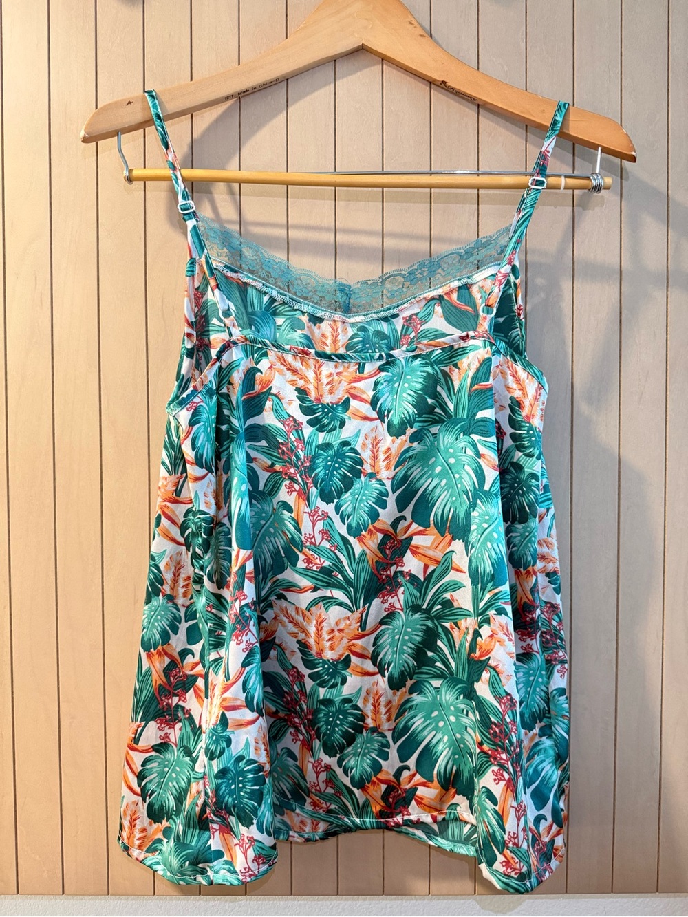 Tabitha Tropical Satin Cami - Green & Orange